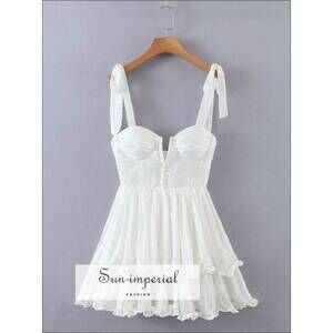NEW SUN IMPERIAL women's tie cami strap spliced neck corset mini dress in white